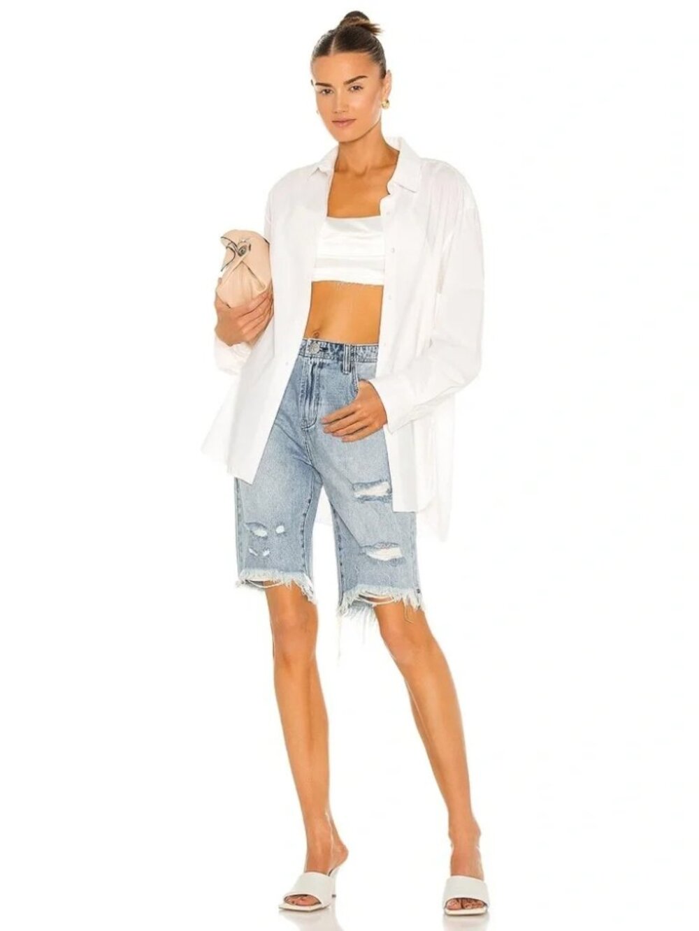 One Teaspoon Salty Dog Cut Off Truckers Bermuda Shorts Longline Denim Jean Cutof